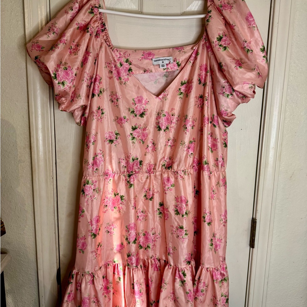LoveShackFancy Pink Flutter Sleeve Tiered Dress
